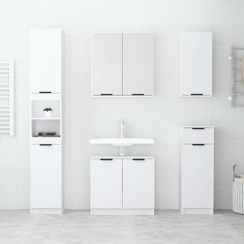 Set dulapuri de baie, 5 piese, alb, lemn prelucrat