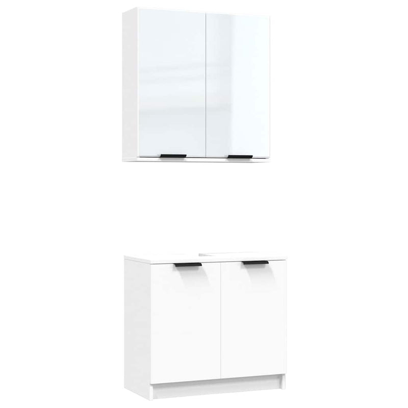 Set dulapuri de baie, 2 piese, alb, lemn prelucrat