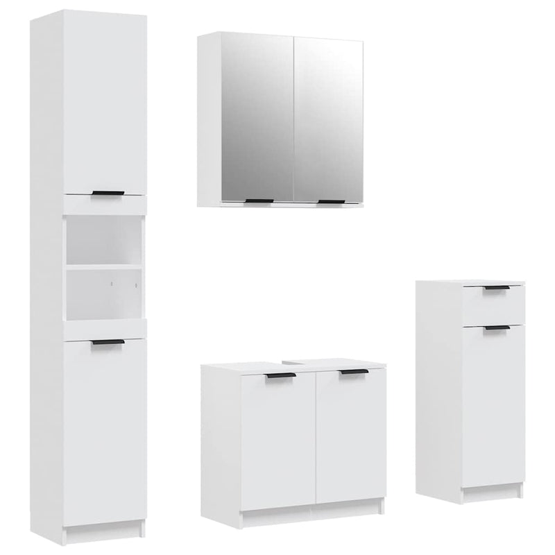 Set dulapuri de baie, 4 piese, alb, lemn prelucrat