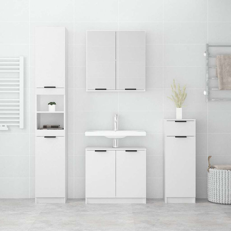 Set dulapuri de baie, 4 piese, alb, lemn prelucrat
