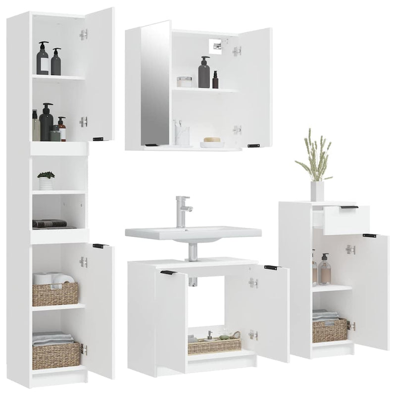 Set dulapuri de baie, 4 piese, alb, lemn prelucrat