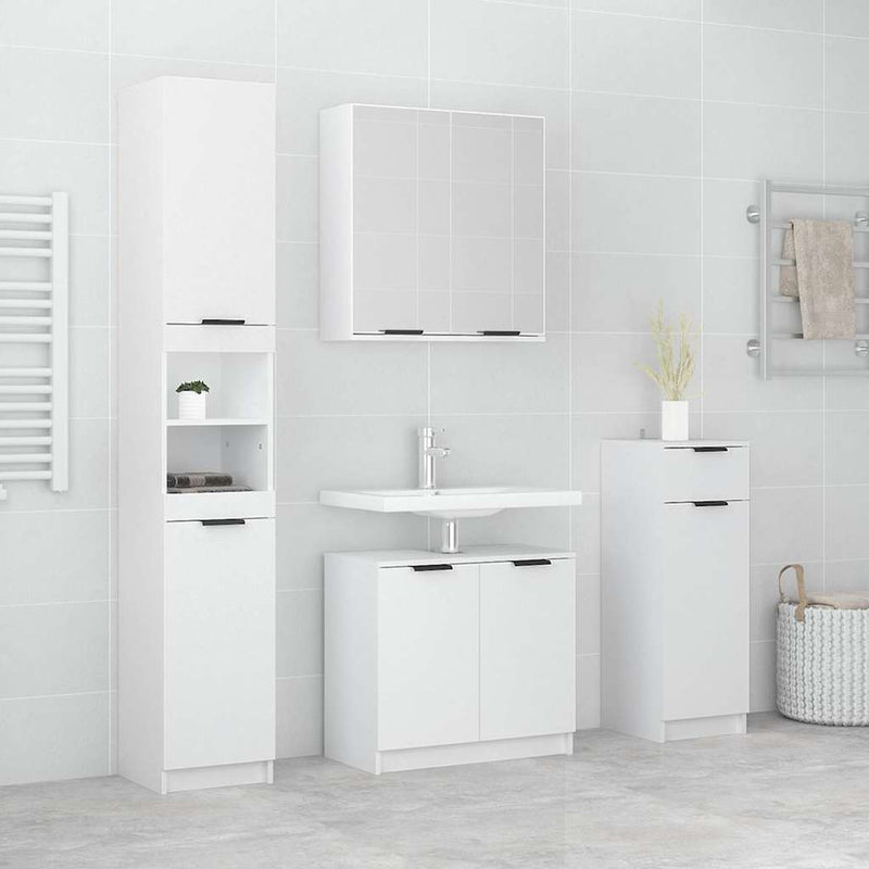 Set dulapuri de baie, 4 piese, alb, lemn prelucrat