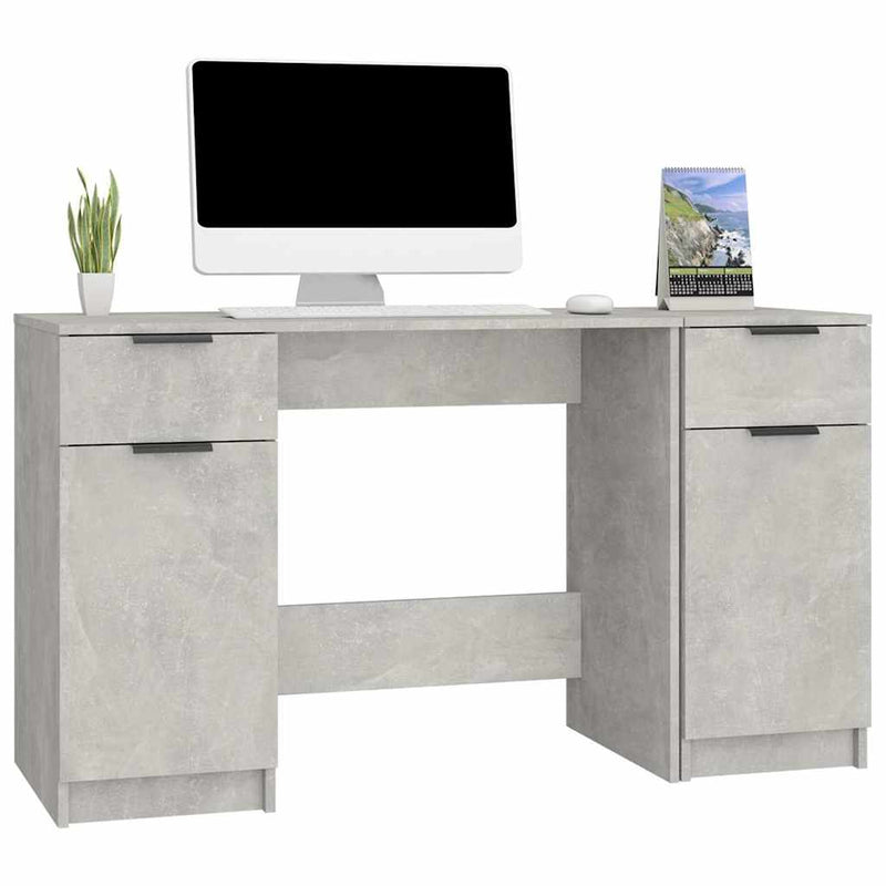 Birou cu dulap lateral, gri beton, lemn prelucrat