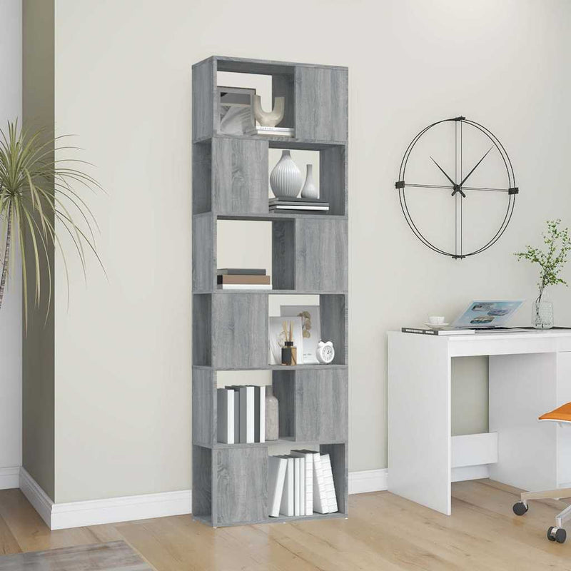 Bibliotecă/Separator de cameră, gri sonoma, 60x24x186 cm