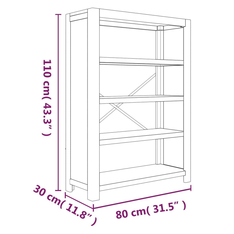 Bibliotecă cu 4 rafturi, 80x30x110 cm, lemn masiv de acacia