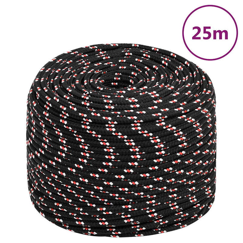 Frânghie de barcă, negru, 6 mm, 25 m, polipropilenă