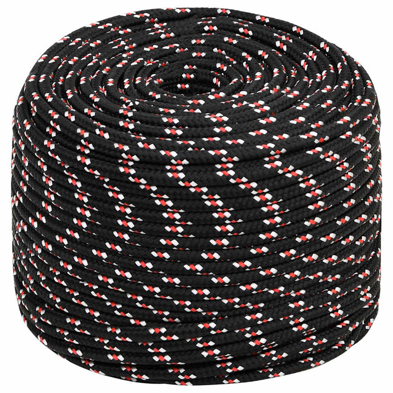 Frânghie de barcă, negru, 6 mm, 25 m, polipropilenă