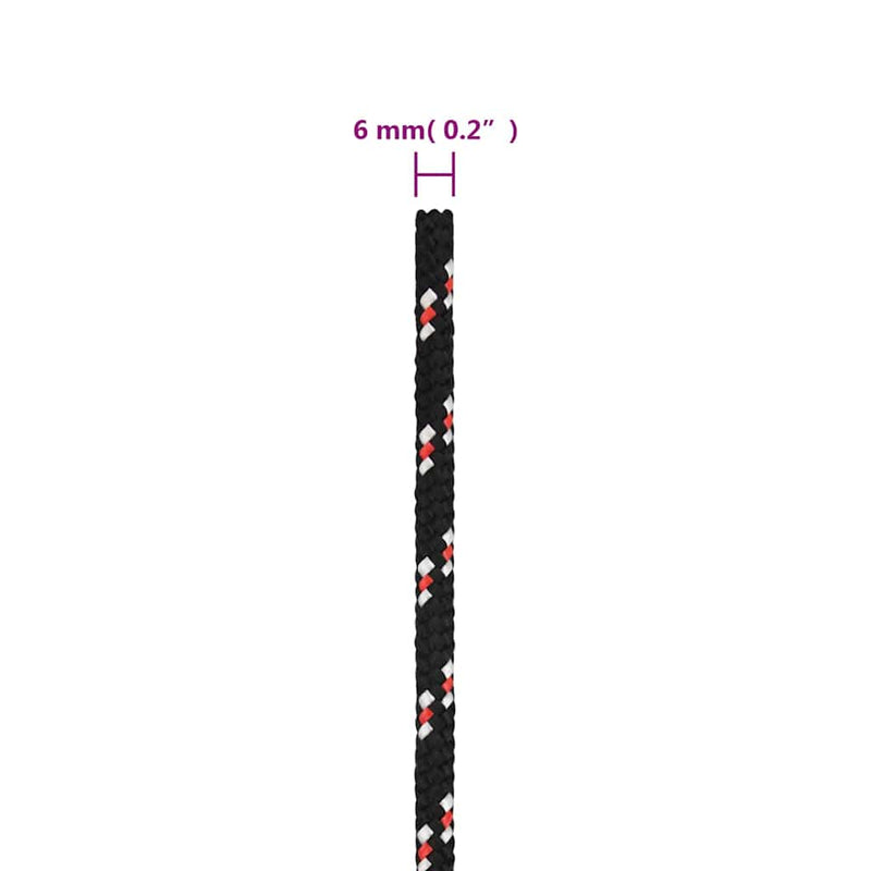Frânghie de barcă, negru, 6 mm, 25 m, polipropilenă