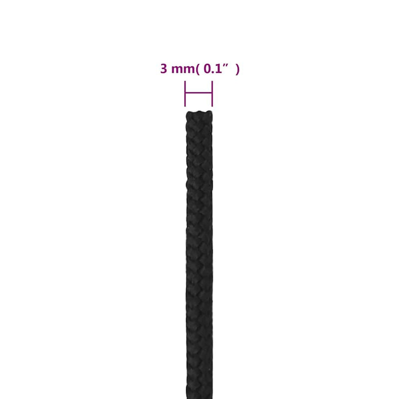Frânghie de barcă, negru complet, 3 mm, 250 m, polipropilenă
