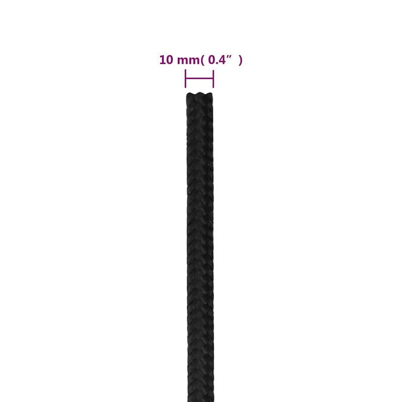 Frânghie de barcă, negru complet, 10 mm, 500 m, polipropilenă
