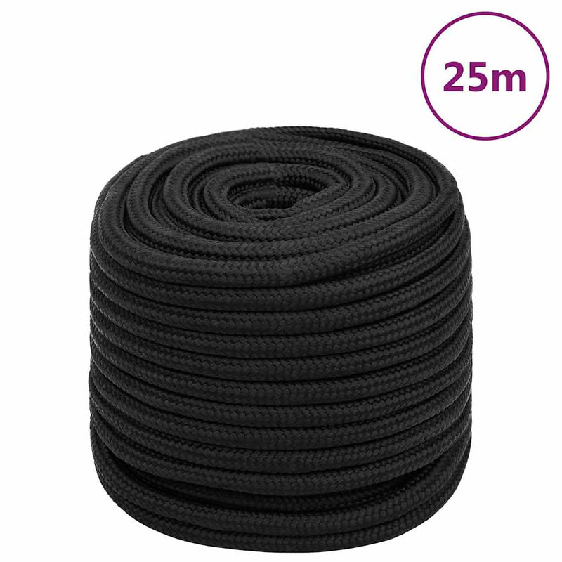 Frânghie de barcă, negru complet, 18 mm, 25 m, polipropilenă