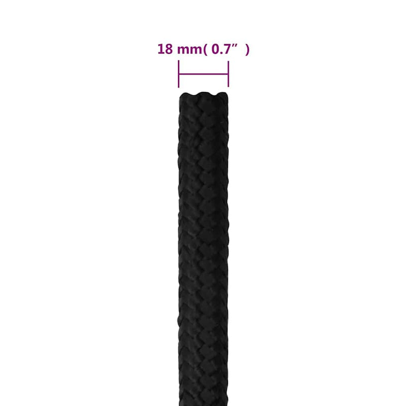 Frânghie de barcă, negru complet, 18 mm, 25 m, polipropilenă
