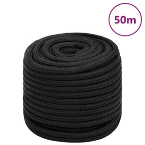 Frânghie de barcă, negru complet, 18 mm, 50 m, polipropilenă
