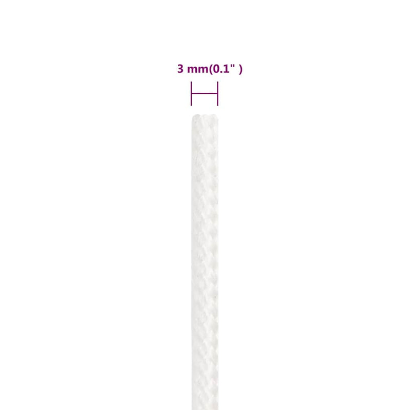 Frânghie de barcă, alb complet, 3 mm, 500 m, polipropilenă
