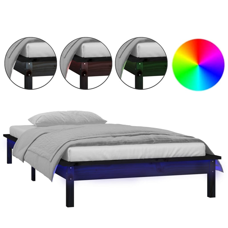 Cadru de pat cu LED, negru, 100x200 cm, lemn masiv
