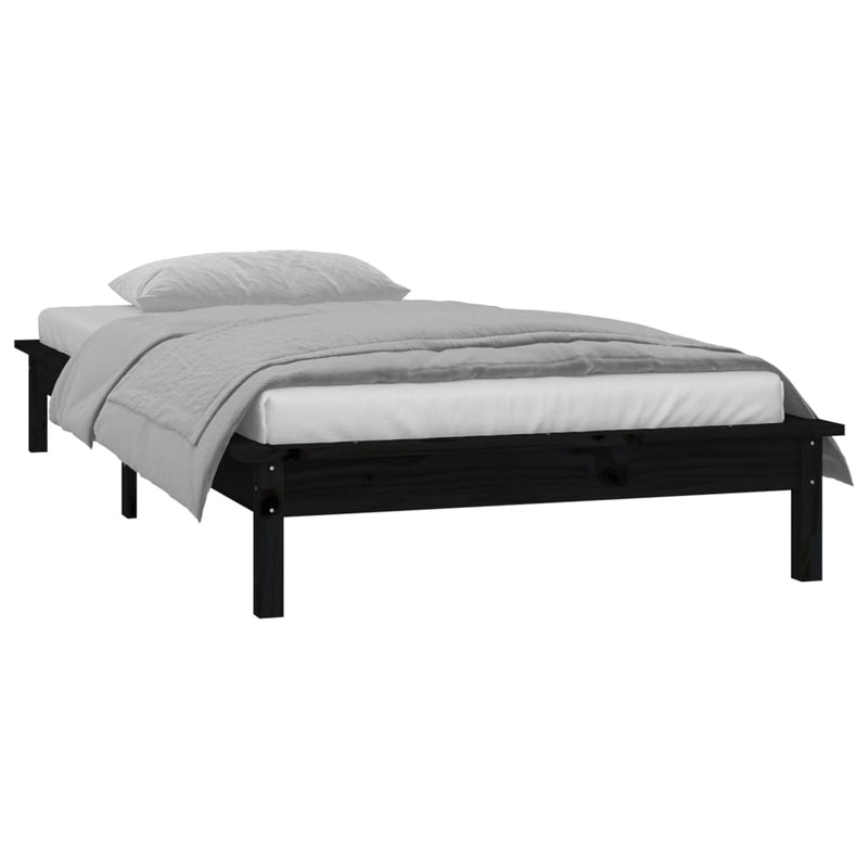 Cadru de pat cu LED, negru, 100x200 cm, lemn masiv
