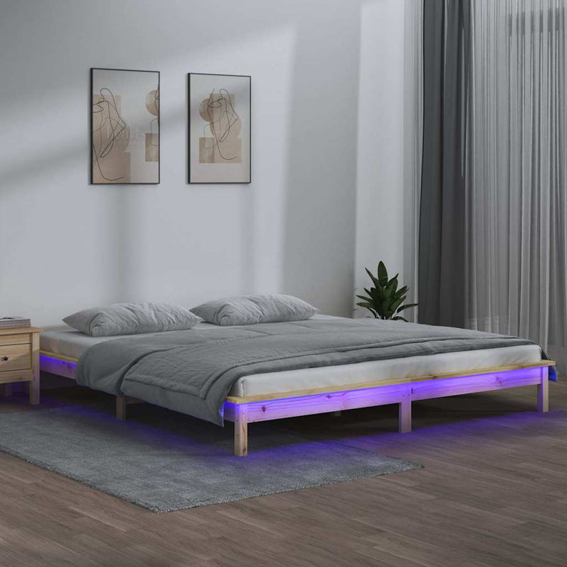 Cadru de pat cu LED, 160x200 cm, lemn masiv