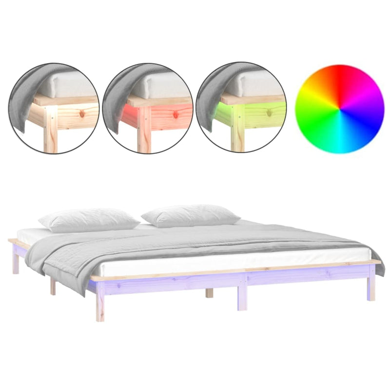 Cadru de pat cu LED, 200x200 cm, lemn masiv