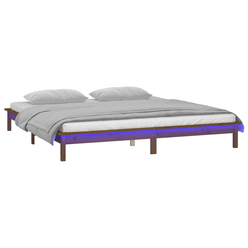 Cadru de pat cu LED, maro miere, 200x200 cm, lemn masiv