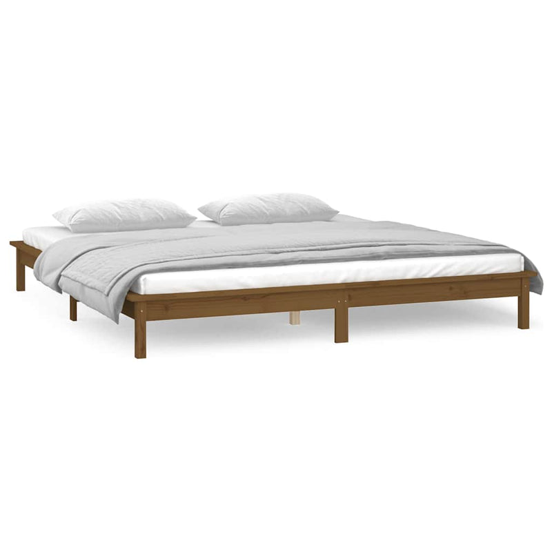 Cadru de pat cu LED, maro miere, 200x200 cm, lemn masiv