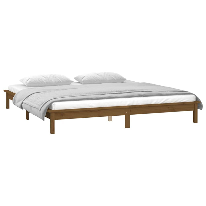 Cadru de pat cu LED, maro miere, 200x200 cm, lemn masiv