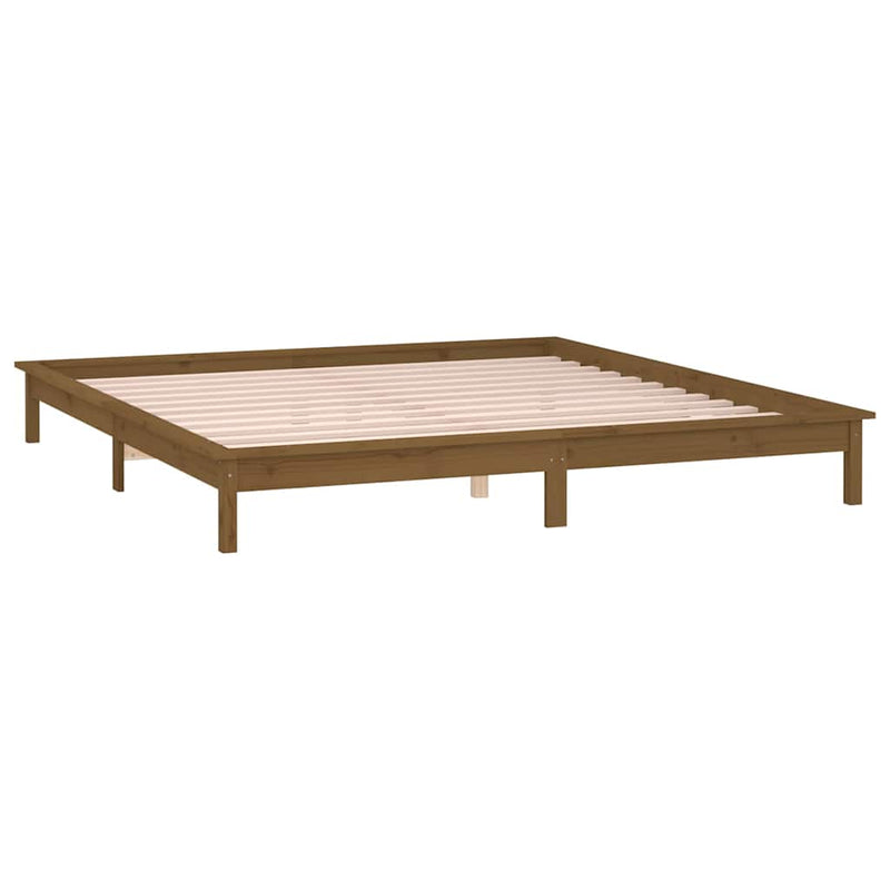 Cadru de pat cu LED, maro miere, 200x200 cm, lemn masiv