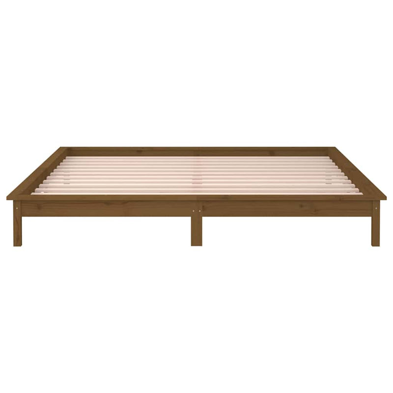 Cadru de pat cu LED, maro miere, 200x200 cm, lemn masiv