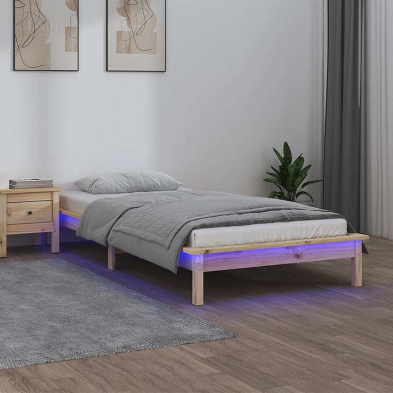 Cadru de pat cu LED, mic single, 75x190 cm, lemn masiv