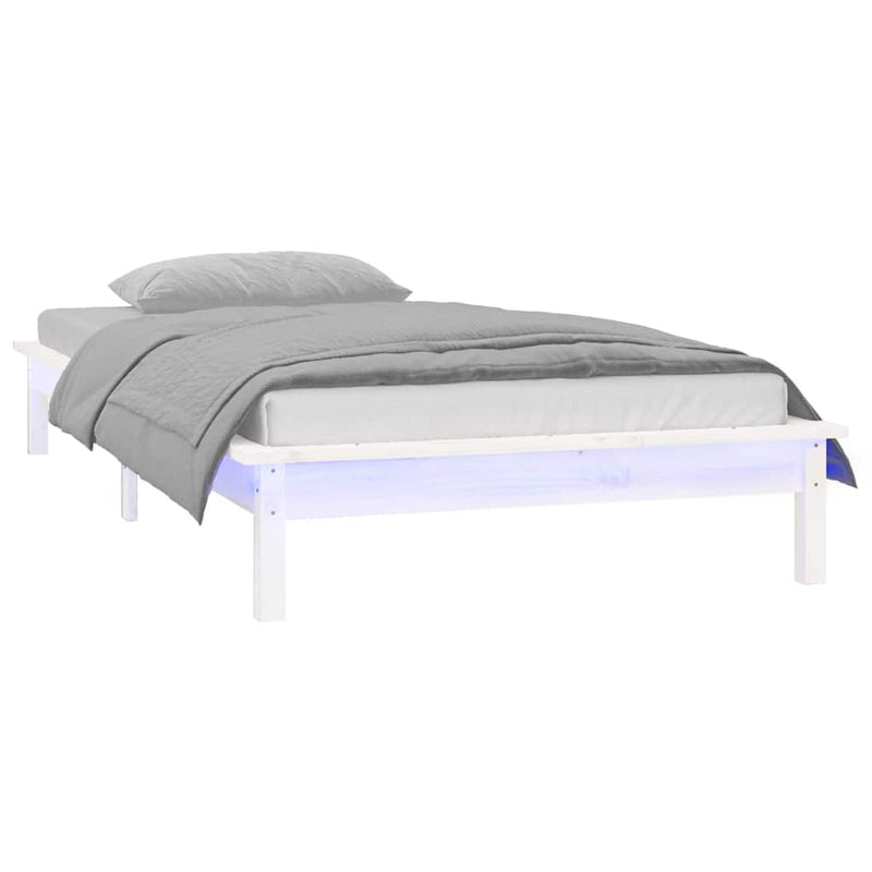 Cadru de pat cu LED mic single, alb, 75x190 cm, lemn masiv