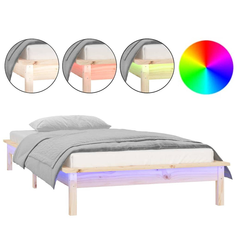 Cadru de pat cu LED, Single, 90x190 cm, lemn masiv
