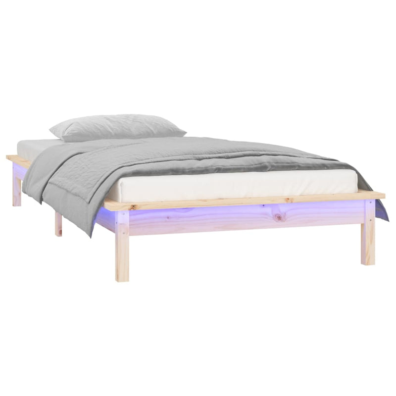Cadru de pat cu LED, Single, 90x190 cm, lemn masiv