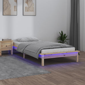 Cadru de pat cu LED, Single, 90x190 cm, lemn masiv