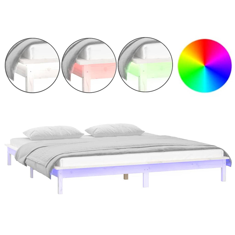 Cadru de pat cu LED mic dublu, alb, 120x190 cm, lemn masiv