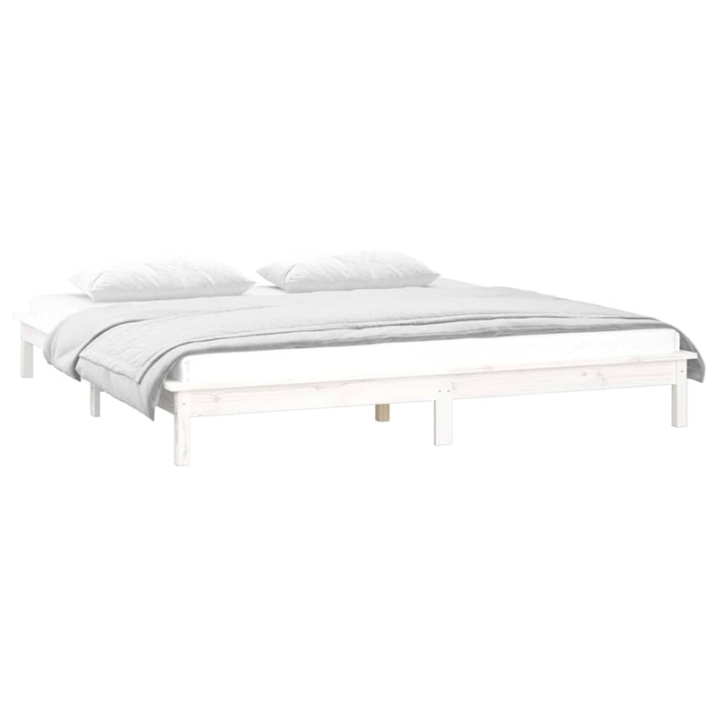 Cadru de pat cu LED mic dublu, alb, 120x190 cm, lemn masiv