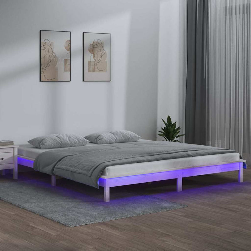 Cadru de pat cu LED mic dublu, alb, 120x190 cm, lemn masiv