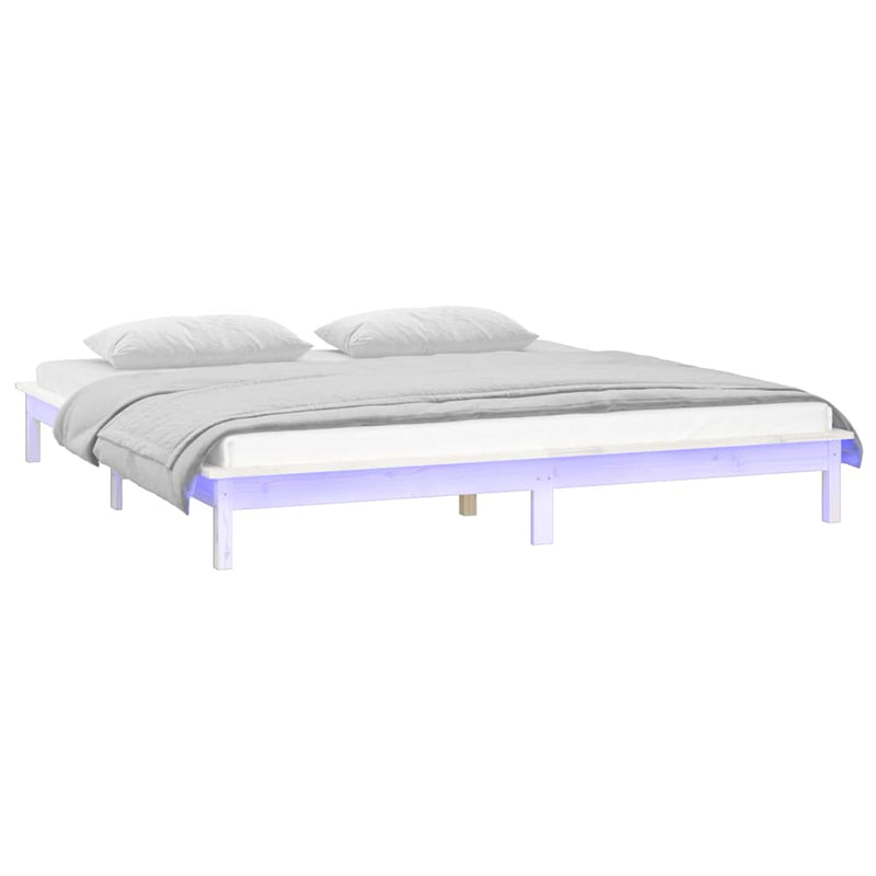 Cadru de pat cu LED, dublu, alb, 135x190 cm, lemn masiv