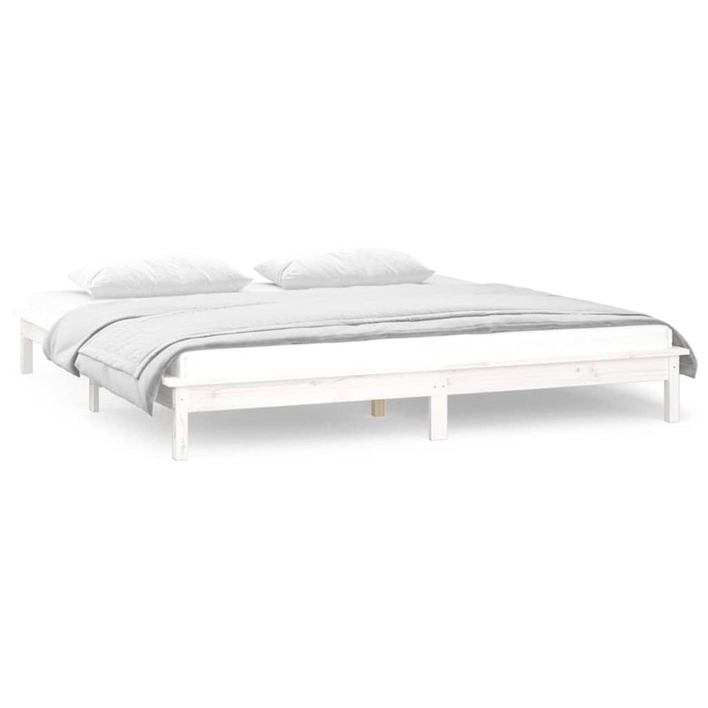 Cadru de pat cu LED, dublu, alb, 135x190 cm, lemn masiv