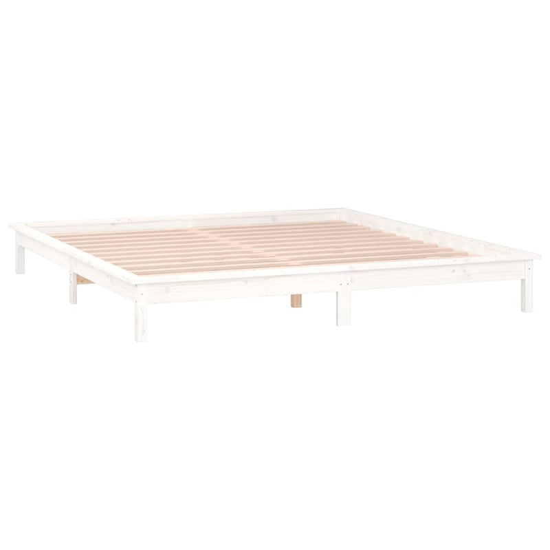 Cadru de pat cu LED, dublu, alb, 135x190 cm, lemn masiv
