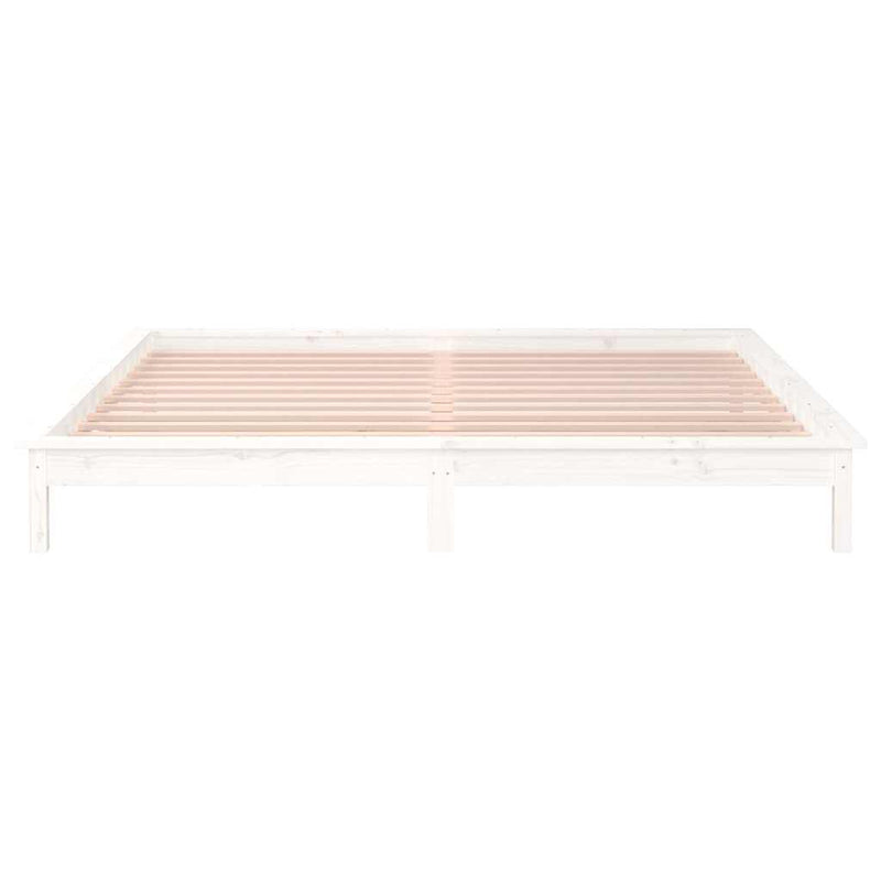 Cadru de pat cu LED, dublu, alb, 135x190 cm, lemn masiv