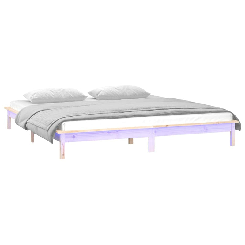 Cadru de pat cu LED, 140x190 cm, lemn masiv