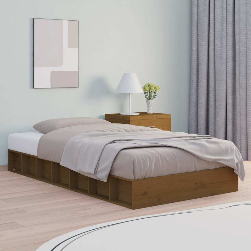Cadru de pat mic Single maro miere 75x190 cm lemn masiv