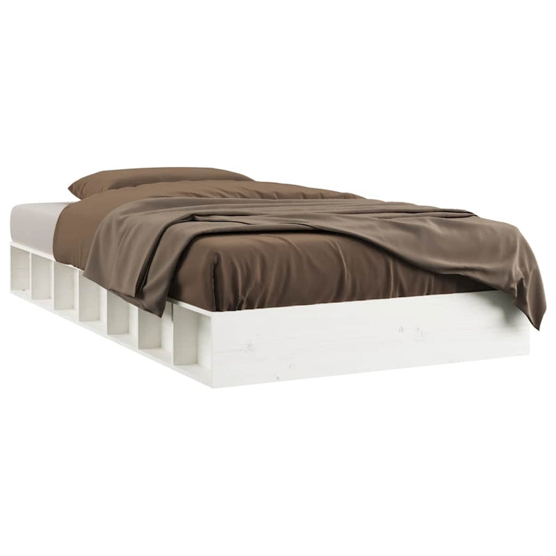 Cadru de pat single, alb, 90x190 cm, lemn masiv