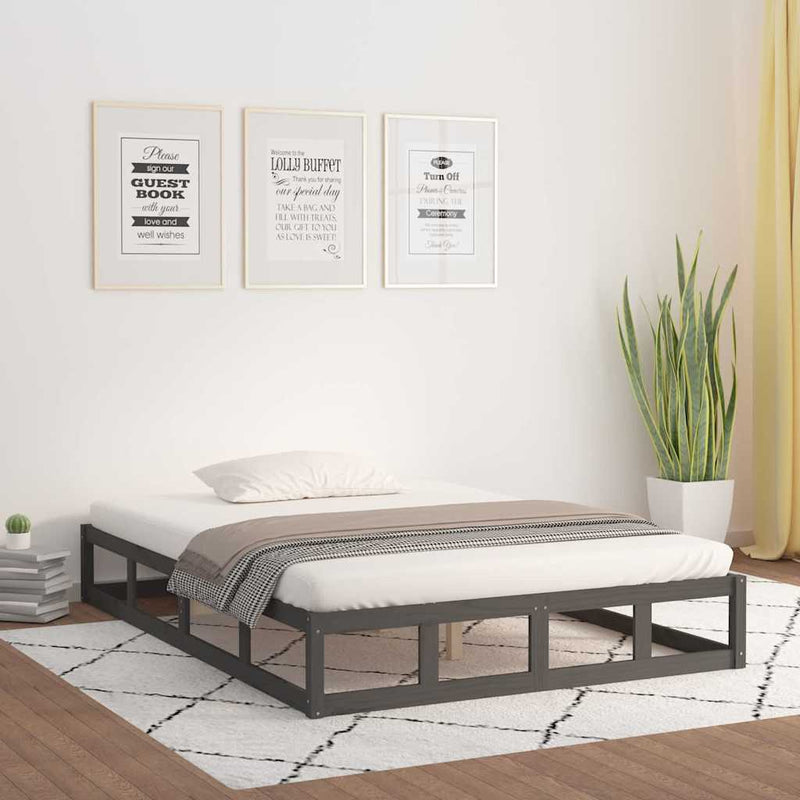 Cadru de pat King Size, 150x200 cm, gri, lemn masiv