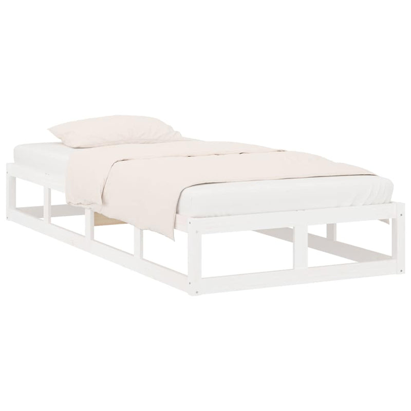 Cadru de pat mic single, alb, 75x190 cm, lemn masiv