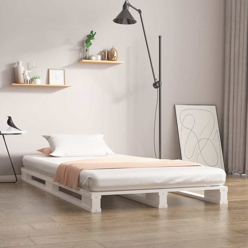 Pat din paleți Single, alb, 90x190 cm, lemn masiv de pin