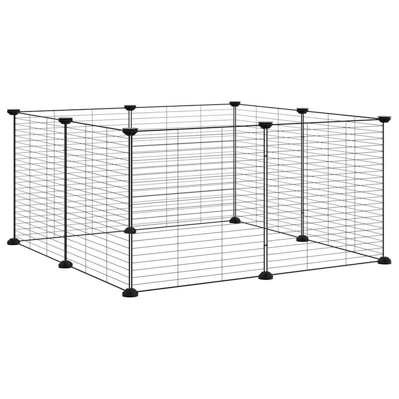 Cușcă pentru animale de companie cu 8 panouri, neagră, 70x70x35 cm, oțel