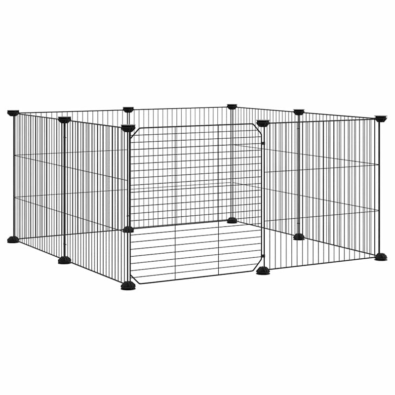 Cușcă pentru animale cu 8 panouri și ușă, neagră, 70x70x35 cm, oțel
