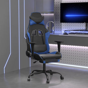 Scaun de gaming masaj/suport picioare negru&albastru piele eco