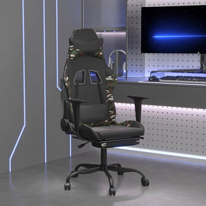 Scaun de gaming masaj/suport picioare negru/Camuflaj piele eco