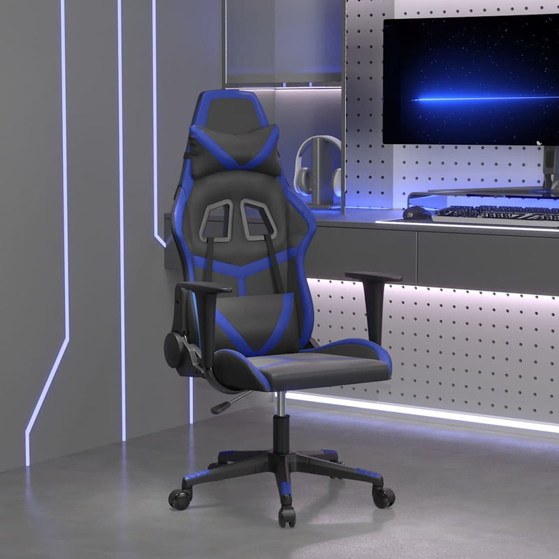 Scaun de gaming de masaj, negru și albastru, piele ecologică